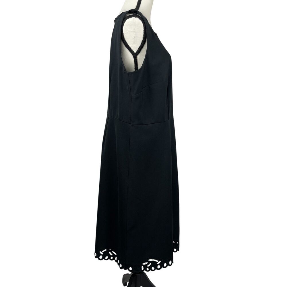 Talbots Fit & Flare Dress 14W Black Sleeveless Scallop Eyelet Trim Embroidered - Picture 4 of 10